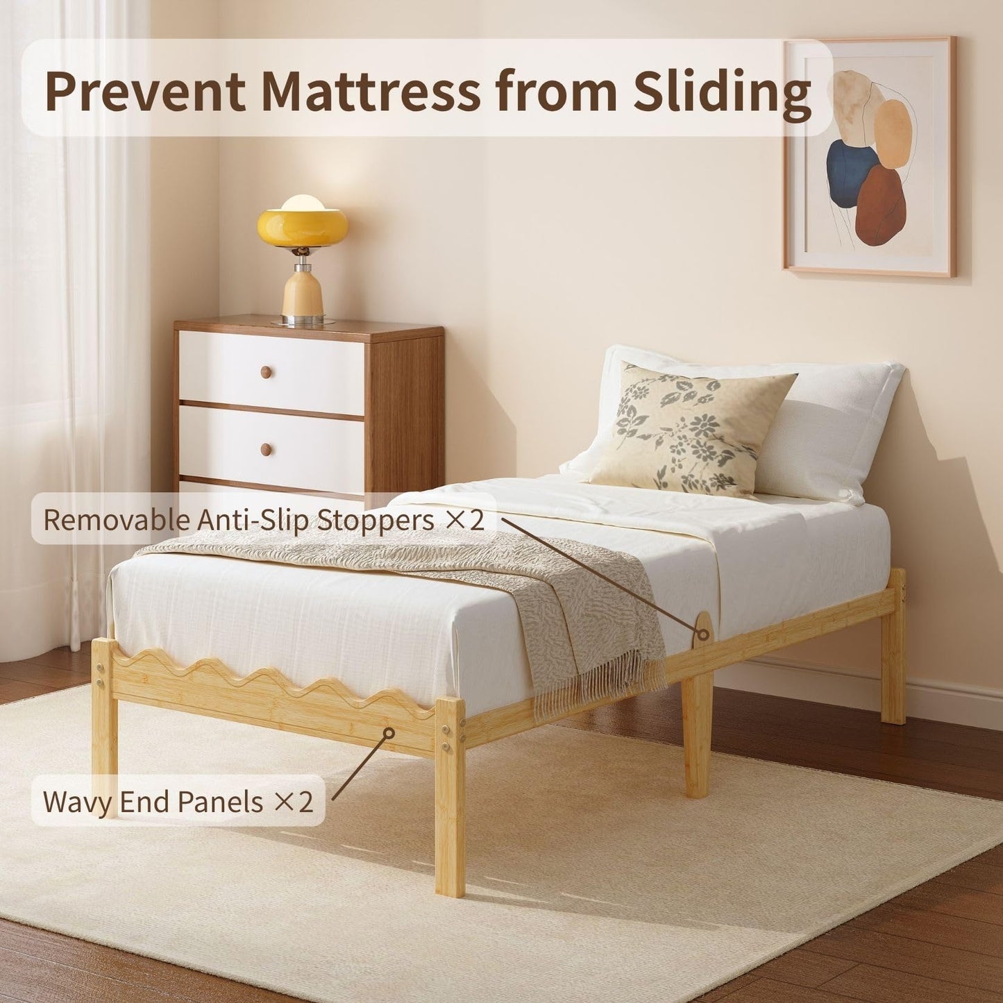 FSCHOS 14 Inch Bamboo Twin Bed Frame, Platform Wood