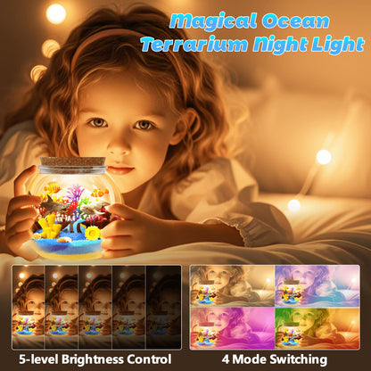 Ocean Light Up Terrarium Kit for Kids - LED Night Light Ocean Birthday Gifts for Girls & Boys Ages 4 5 6 7 8-12, Kids Arts & Crafts Kit, Easter Ideal Gifts