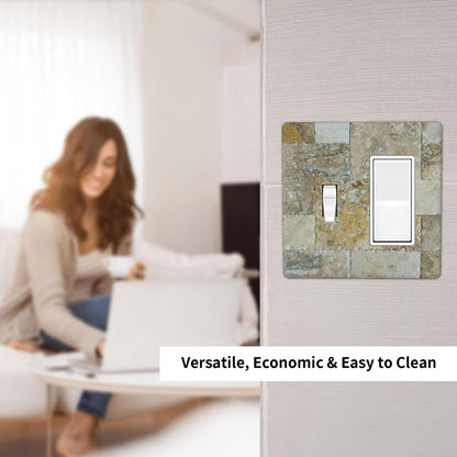 Mini Pattern Tumbled Mosaic Tile Stone Print Outlet Covers 1 Toggle 1 Rocker Combination Decorative Wall Plate Electrical Switch Plates Light Switch Cover Plate for Bathroom Kitchen Home Decor