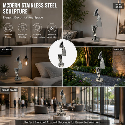 304 Stainless Steel Abstract Metal Sculpture, Modern Art Statue for Home, Office, Living Room, or Industrial Decor