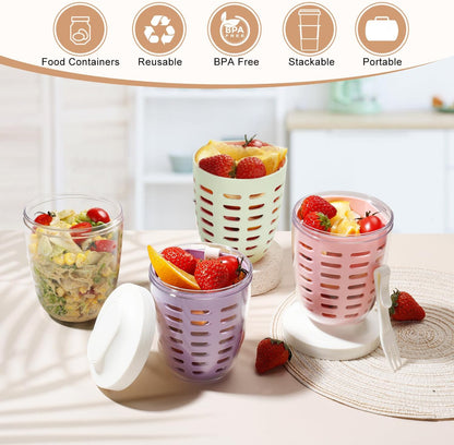 Fruit Salad Storage Cup with Lids and Fork, 20 Oz Airtight Plastic Containers for Fridge, BPA-Free, Reusable (Purple)