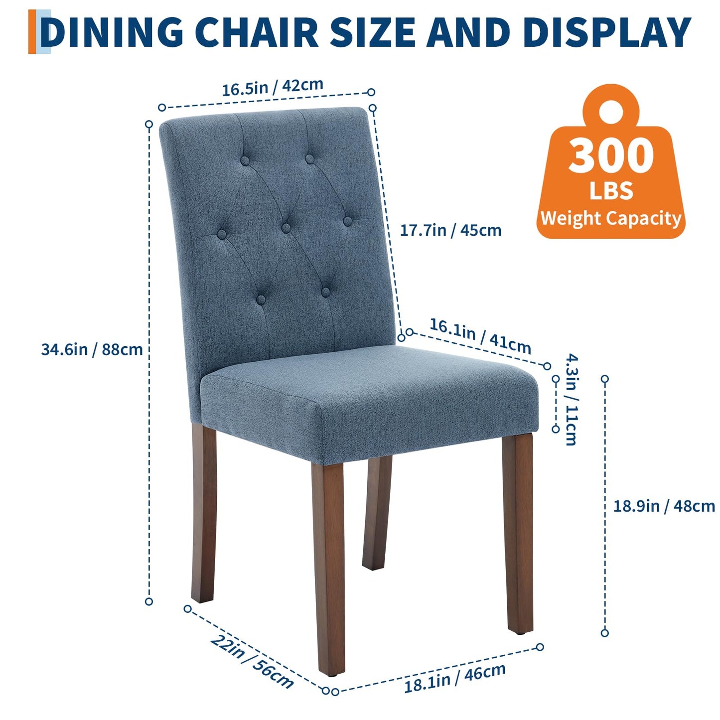 IDEALHOUSE Dining Chairs Set of 6, Linen Fabric Upholstered Parsons Chairs with Rubberwood Legs, Comfortable Padded Seat Kitchen, Dining Room Side Chairs, Living Room Blue