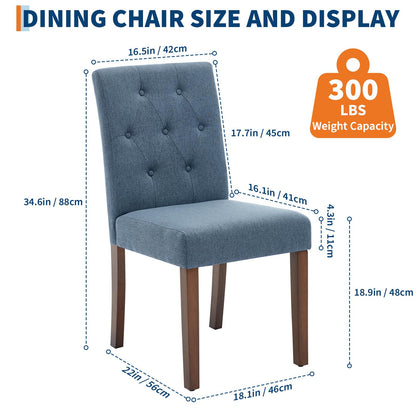 IDEALHOUSE Dining Chairs Set of 6, Linen Fabric Upholstered Parsons Chairs with Rubberwood Legs, Comfortable Padded Seat Kitchen, Dining Room Side Chairs, Living Room Blue