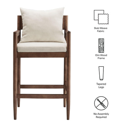 Modway Remington 29 Inch Barstool in Salt – Modern Upholstered Bar Height Stool with Back and Armrests – Wood Bar Chair with Cushion