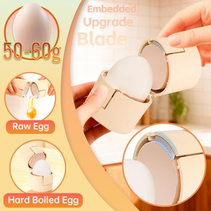 2 in 1 Egg Shell Opener with Piercer, Hard Boiled Egg Peeler, Cute Egg Cracker for Raw Eggs, Egg Separator for Home Kitchen Gadgets Tool, Beige