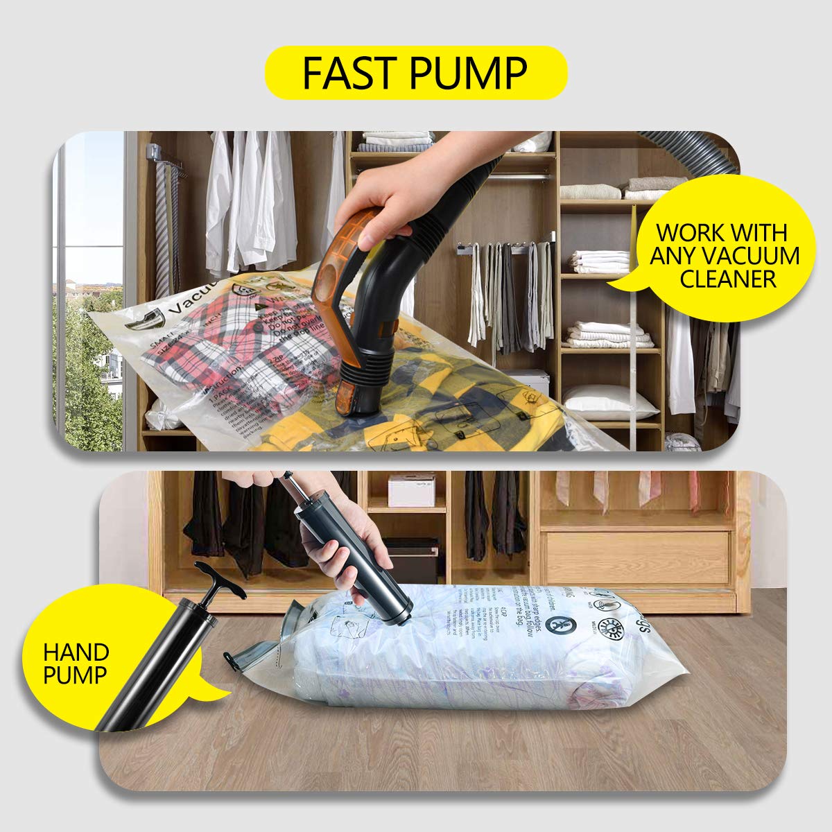 GONGSHI Vacuum Storage Bags, Space Saver Seal Bags For Clothing, Travel Luggage,Blankets, Comforters, Pillows, Clothes Storage.5 Large 5 Medium