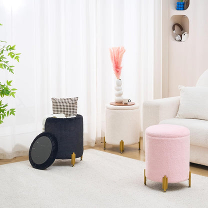 300lbs Mxfurhawa Round Ottoman Foot Stool with Storage and Metal Legs for Living Room Bedroom, Velvet Upholstered
