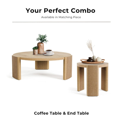 Furniture of America Carys 42” Round Coffee Table, Solid Rubberwood & Oak Veneer, Modern Wood Living Room Table with Plinth Base, Oak Finish