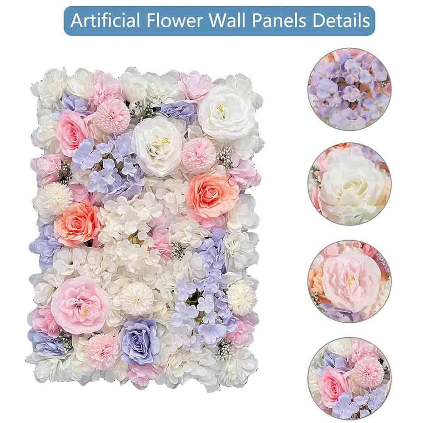 GOUZIBHD Fake Flower Backdrop, Artificial Floral Wall Panel 6PCS 3D Flower Wall Panel, for Wedding Party Photography Home Decor, 24x16in Faux Flower Background