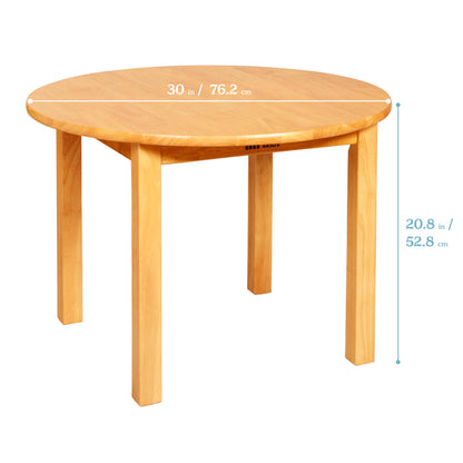 ECR4Kids 30in D Round Hardwood Table with 20in Legs and Two 10in Chairs, Kids Furniture, Honey, 3-Piece