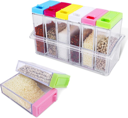Portable Camper Spice Rack - Plastic Spice Shaker Set of 6 with Lids, Spice Pots Shaker Jars for Kitchen Cooking