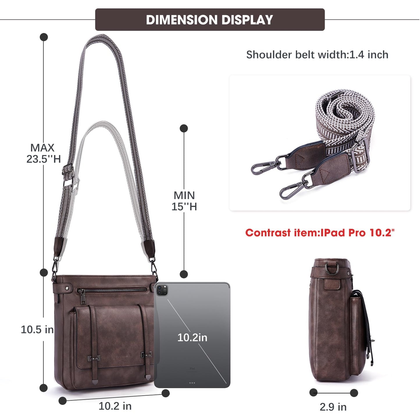 Roulens Crossbody Bags for Women,Multi Pocket Crossbody Purses Vegan Leather Shoulder Handbags Travel Purse Adjustable Strap