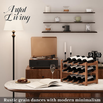 AUGOHCMIL Wine Rack，Bamboo Wine Storage Cabinet Shelf，Countertop Wine Shelf- Freestanding Wine Holder for Kitchen & Pantry (Brown, 3-Tier)
