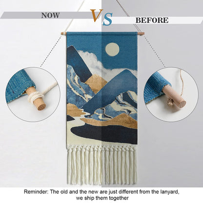 Alynsehom Macrame Woven Wall Hanging Tapestry Boho Wall Art Moon Mountain Chic Home Decor Bohemian Aztec Apartment Dorm Room Backdrop Decoration (Blue)