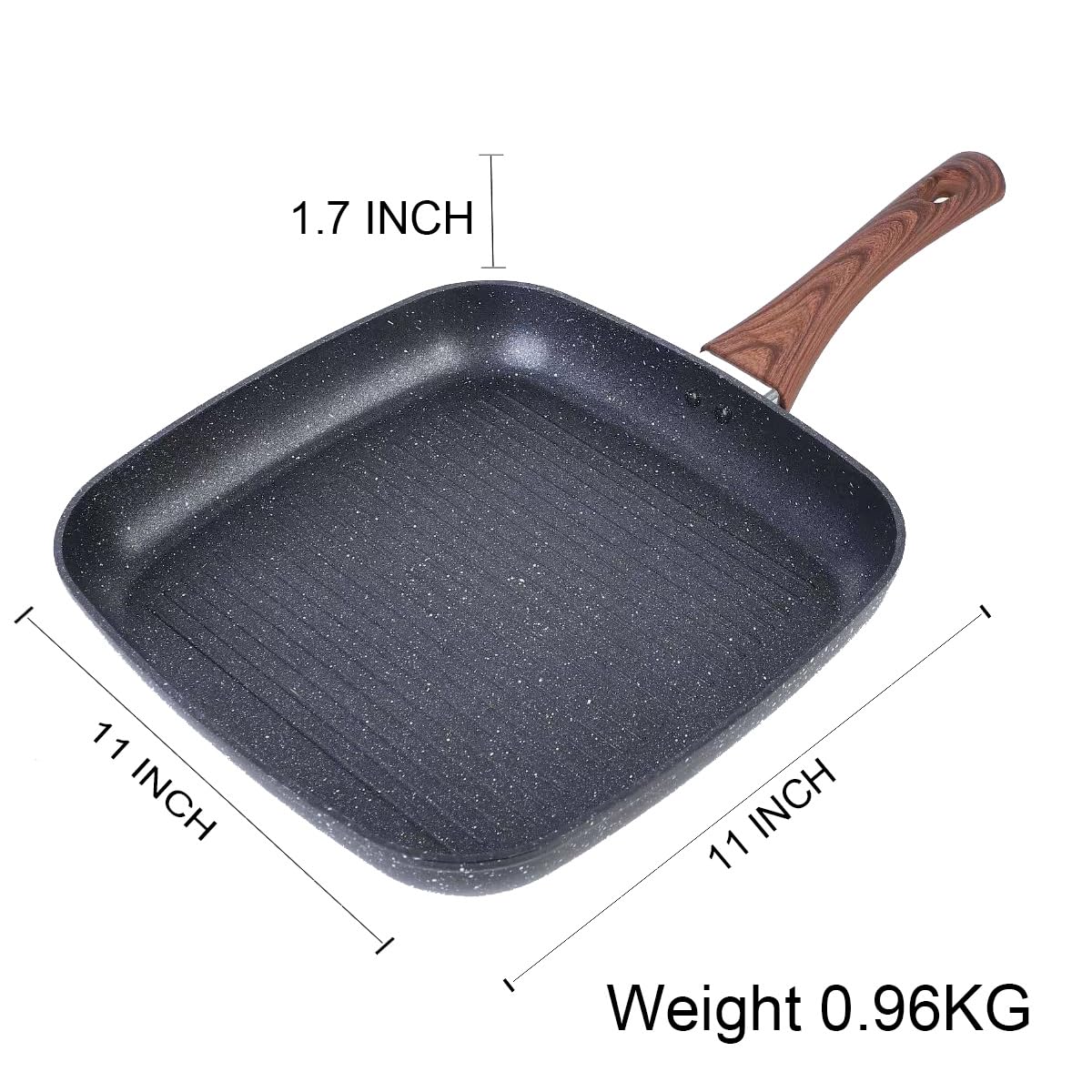Davnjcka Nonstick 11" Square Grill Pan for Steak, Granite Coating for Gas Induction All Stovetops Compatible (11 X 11 X 1.7 inch)
