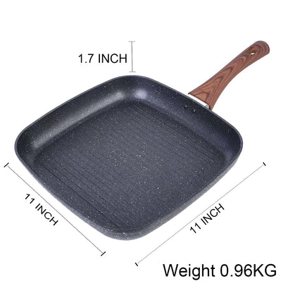 Davnjcka Nonstick 11" Square Grill Pan for Steak, Granite Coating for Gas Induction All Stovetops Compatible (11 X 11 X 1.7 inch)