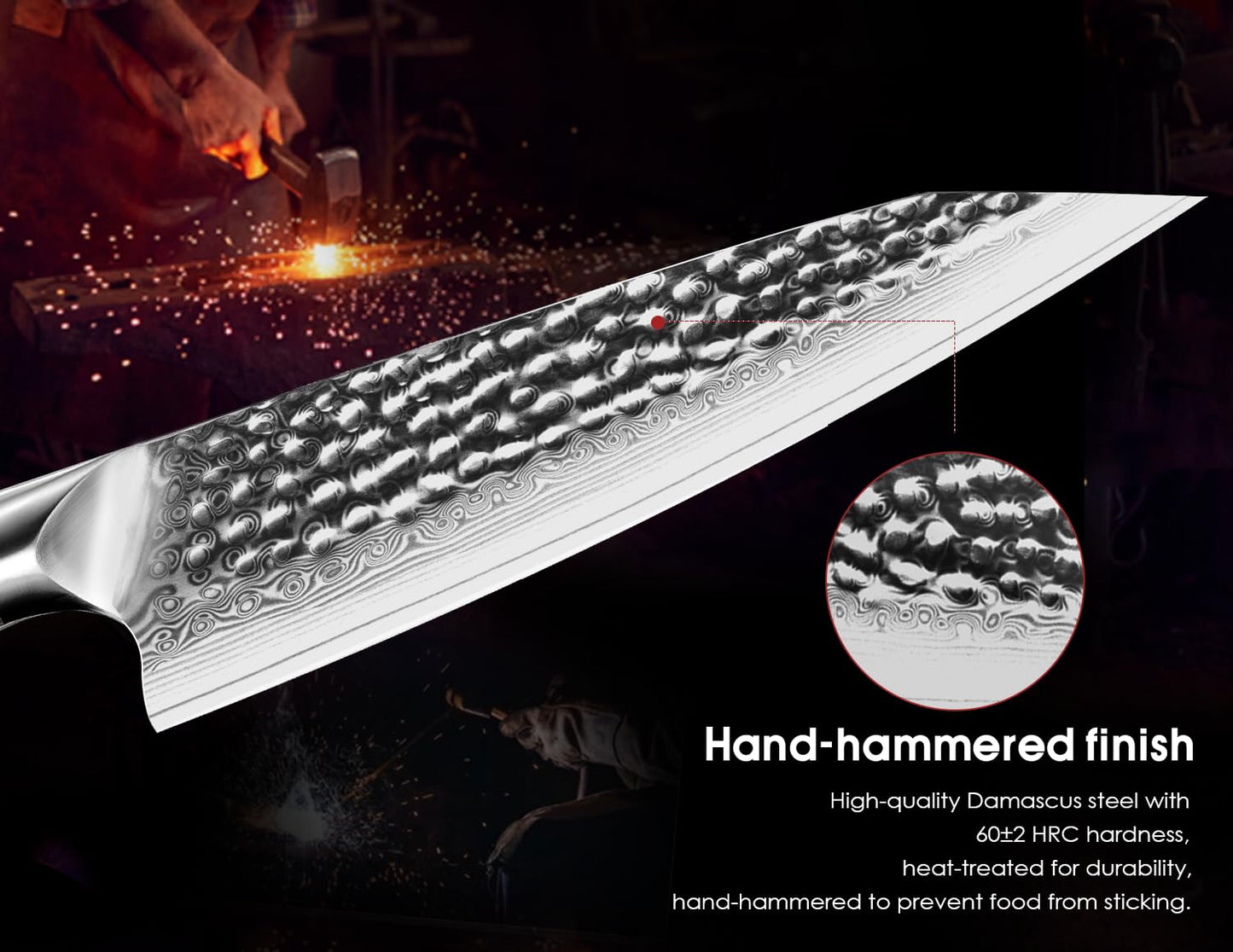 BRODARK Japanese Chef Knife, Damascus Chef Knife 8 inch with Japanese VG-10 Steel Core, Ultra-Sharp Professional Kitchen Knife, Handcrafted with Ebony Wood Handle, Holiday Gifts