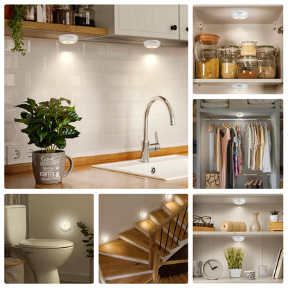 Motion Sensor Light Indoor, LED Night Light Closet Lights, Under Cabinet Lights, AA Battery Operated Stick on Wireless Puck Lights for Wall, Step, Stair, Dimmable (3 Pack)