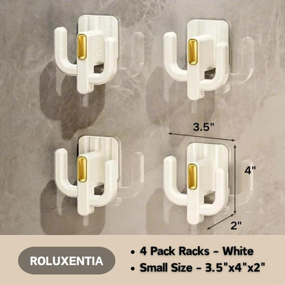 ROLUXENTIA 4 Pack Wall Mounted Shoe Rack - Premium Hanging Shoe Organizer Shelf with Sticky Hanging Mounts, Door Shoe Hangers with Hooks for Slippers Storage, White