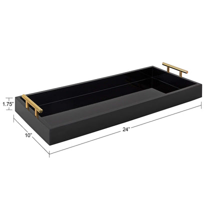 Kate and Laurel Lipton Narrow Decorative Tray with Polished Metal Handles, 10 x 24, Black and Gold, Chic Accent Tray for Display and Storage