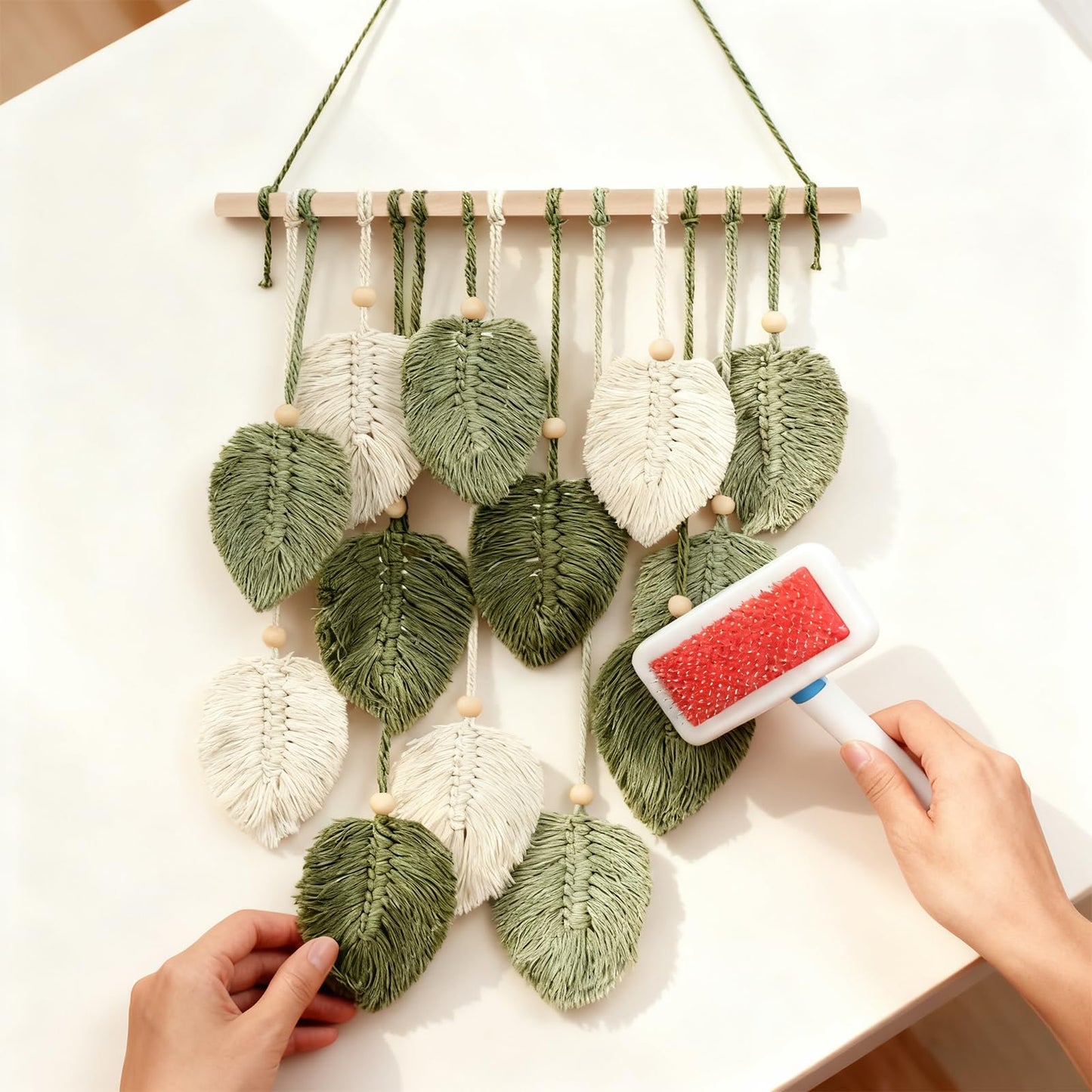 DIY Macrame Leaf Wall Hanging Beginners Macrame Kit, Includes Detailed Step-by-Step Instructions, Boho Macrame Leaf Tapestry Kit Wall Hanging, Handmade Enthusiast Gift for Home Living Room Bedroom