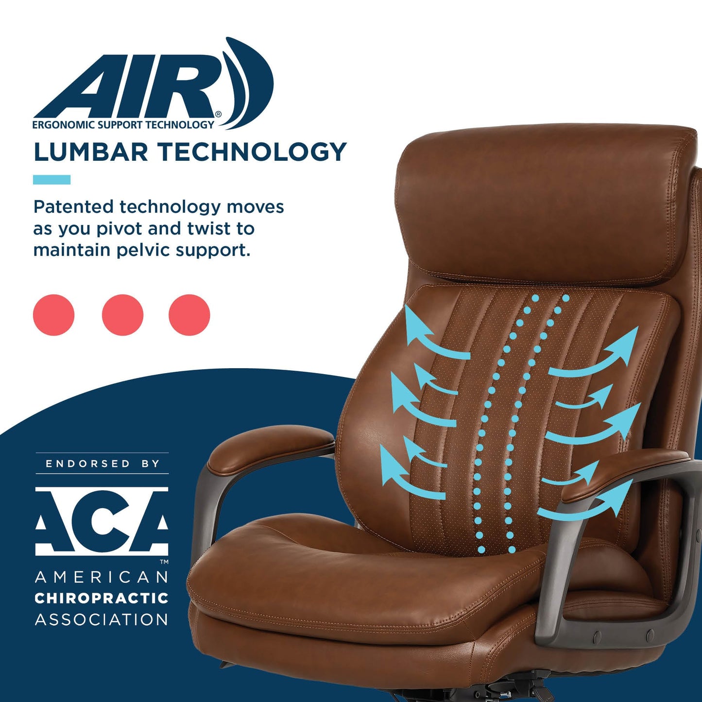 La-Z-Boy Nova Executive Office Chair - Ergonomic High Back Desk Chair with AIR Lumbar Support - Comfortable ComputerChair for Home Office - Vegan Leather - Cognac Brown