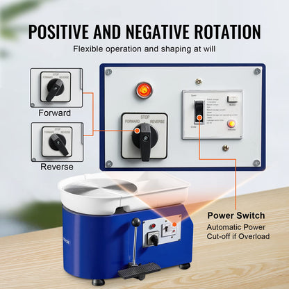 VEVOR 11inch Pottery Wheel, 350W Ceramic Wheel Forming Machine, Adjustable 60-300RPM Speed Handle and Foot Pedal Control, ABS Detachable Basin Sculpting Tool Apron Accessory Kit for Work Art Craft DIY