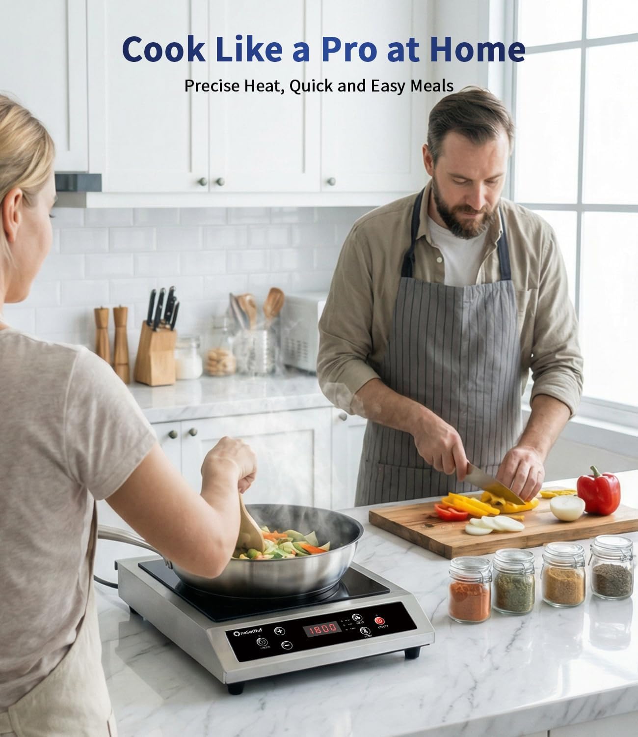 Stainless Steel Induction Cooktop, Professional-Grade Induction Cooker with Precise Temperature Control,Portable Countertop Burner with UL Certified, 10 Hours Timer Powerful 1800W Hot Plate