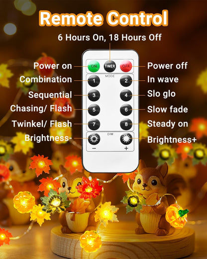 16.4FT 50 3D btfarm Fall Decor LED Pumpkin Maple Leaf Acorn Fairy String Lights Battery Operated with Remote Timer