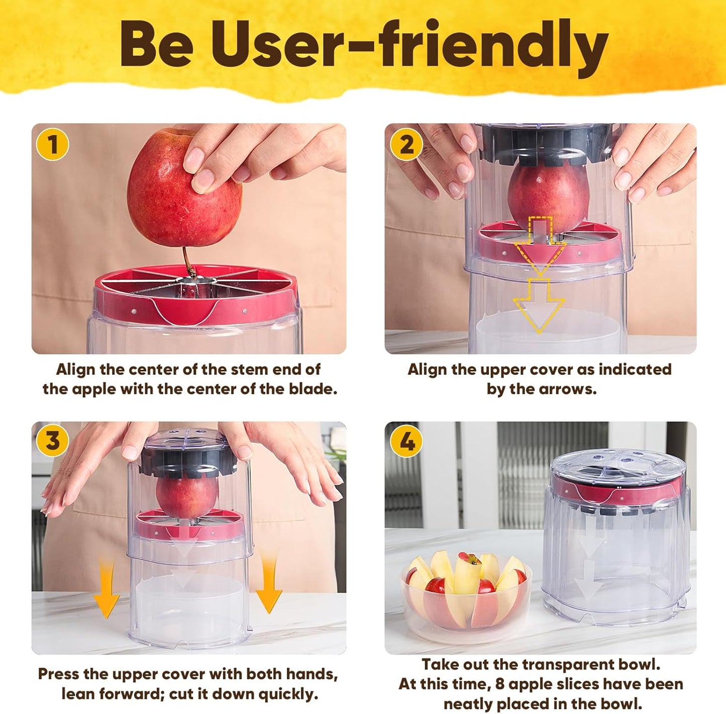 5.12-Inch 8 Newness Apple Slicer - Slices, Ultra-Safe & Heavy-Duty Stainless Steel Extra Large Apple Cutter, Upgraded