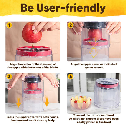 Newness 5.12-Inch Apple Slicer - 8 Slices, Ultra-Safe & Heavy-Duty Stainless Steel Extra Large Apple Cutter, Upgraded Cut Apples All The Way Through, with Transparent Bowl