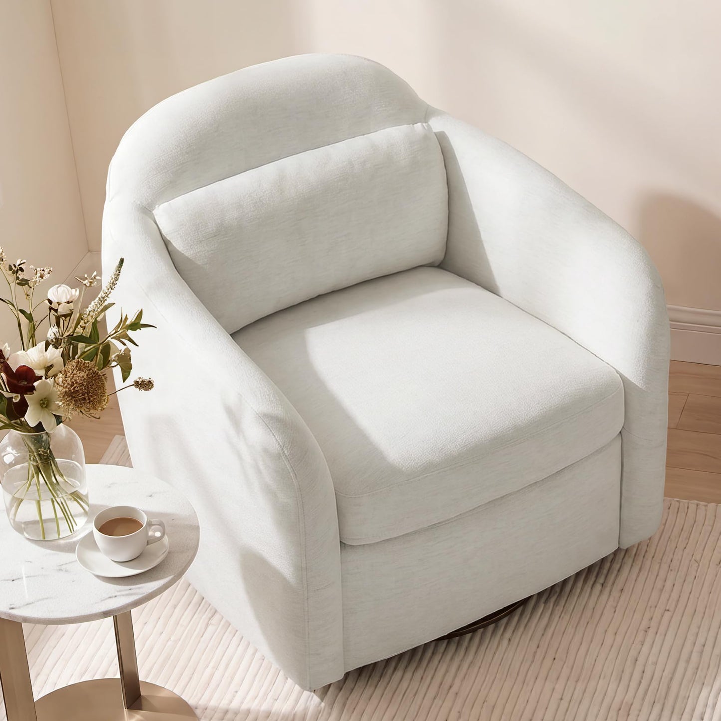 360° Swivel Accent Chair, Comfy Upholstered Barrel Chairs with Pillow, High Back for Bedroom Living Room, Reading Room,Linen