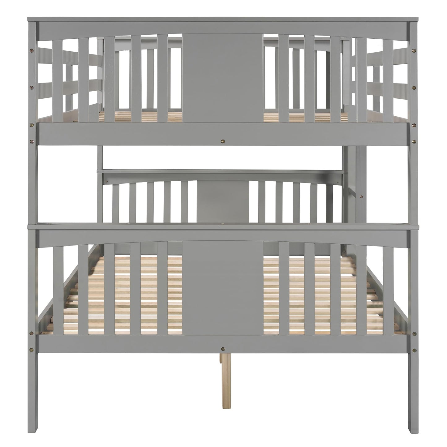 Merax Full Over Full Bunk Bed Convertible to Two Separate Beds, Solid Pine Wood Frame with Safety Guardrail & Headboard/Footboard, Sturdy Durable Design, for Teens/Adults, No Box Spring Needed, Grey