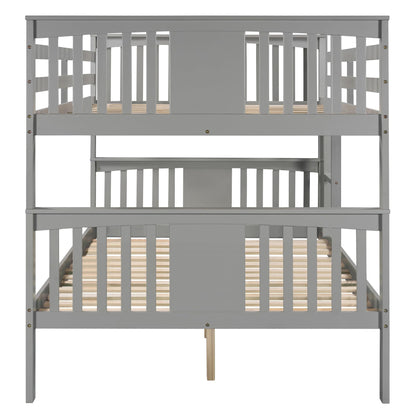 Merax Full Over Full Bunk Bed Convertible to Two Separate Beds, Solid Pine Wood Frame with Safety Guardrail & Headboard/Footboard, Sturdy Durable Design, for Teens/Adults, No Box Spring Needed, Grey