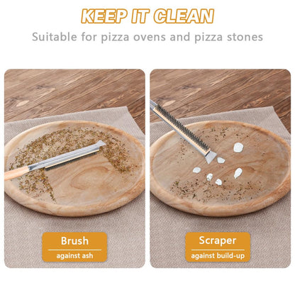 Aolso Pizza Oven Brush, 21" Brush and Stainless Steel Scraper for Pizza Stone, BBQ Grill Cleaning Brush Non Scratch Heat Proof Stainless Steel Bristles with Screwdriver for Pizza Oven Accessories