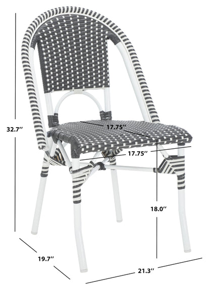 SAFAVIEH Outdoor - Torino Bistro Chair Set of 2 - Grey & White - Faux Wicker & Aluminum Frame - Bistro Side Chair Design - Ideal for Patio, Deck, Sunroom, Dining Area, 18" Seat Height (PAT7550E-SET2)