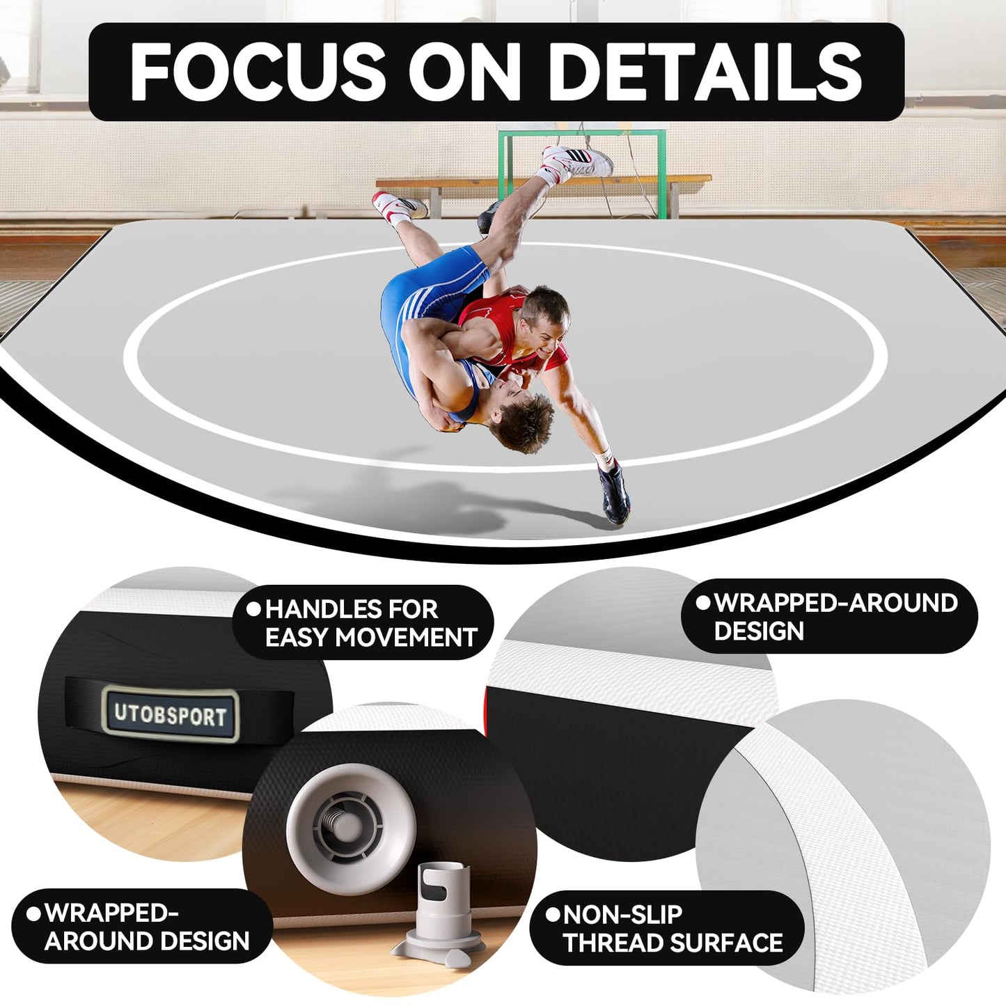 Inflatable Wrestling Mat 16.5x16.5FTx6"Thick, Jiu Jitsu Mats, PVC Landing Training Mat Foldable for Home Gym BJJ, MMA, Martial Art, Boxing, Grappling and Judo (Grey Black)