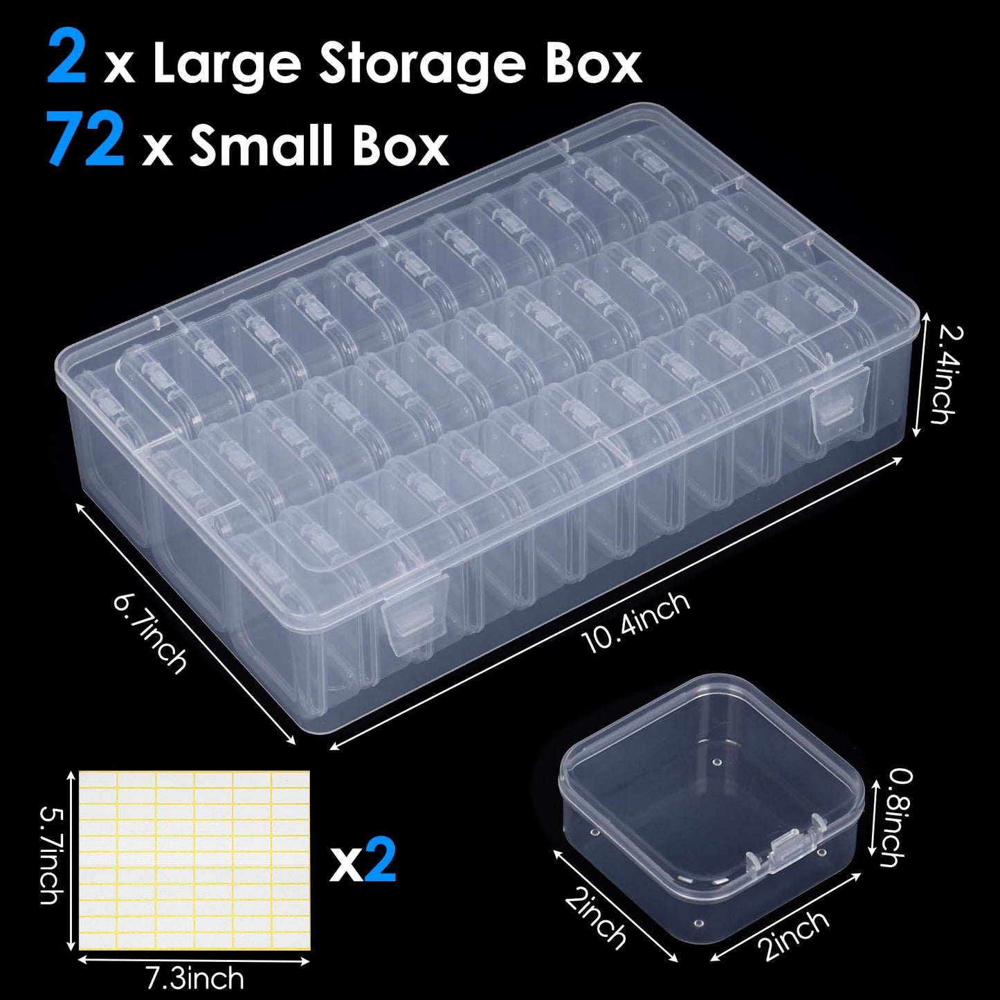OUTUXED Bead Organizer Box, 72Pcs Small Clear Plastic Bead Storage, Mini Craft Storage Containers Boxes with Hinged Lid and Labels for Bracelets, Making DIY Jewelry Craft Nail, Screws, Seeds