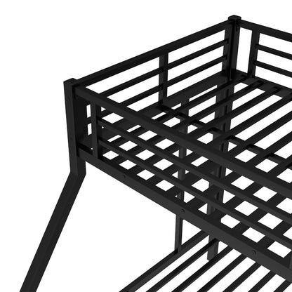 Bellemave Metal Twin XL Over Queen Bunk Bed with High Guardrail & Under-Bed Storage, Heavy Duty Bunk Beds Frame with 2 Side Ladders, Twin Over Queen Bunk Bed for Adults, No Box Spring Needed, Black