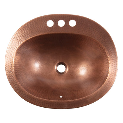 Sinkology Seville 20" Oval Drop-In Bathroom Sink - Antique Copper - Hand-Hammered Pure Solid Copper - Small Bathroom Sink with Drain and Care Kit