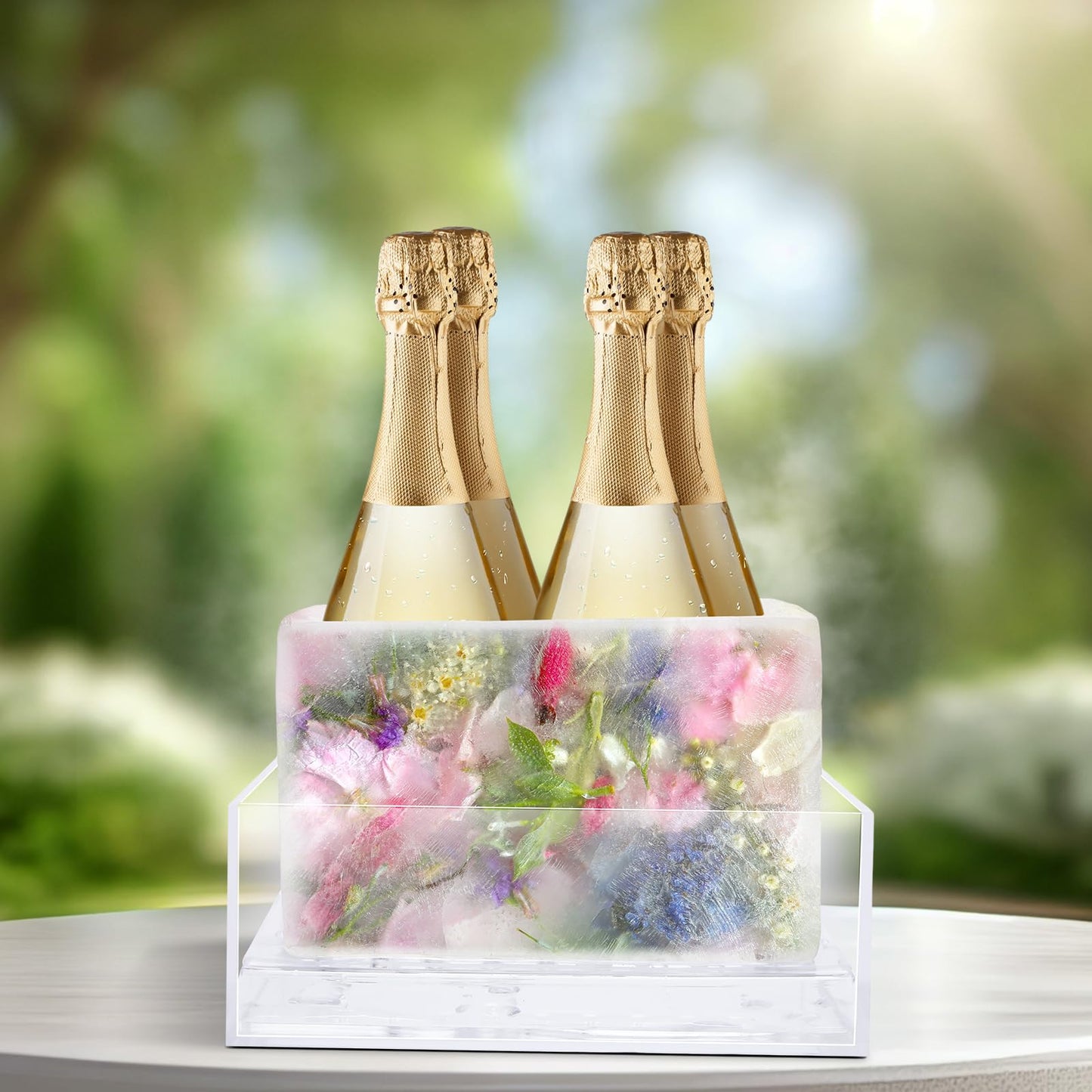 Didaey 4 Pcs Ice Mold Wine Chiller Ice Bottle Chiller Ice Container Mold Ice Silicone Mold Champagne Bucket with Draining Rack for Decorations Centerpiece