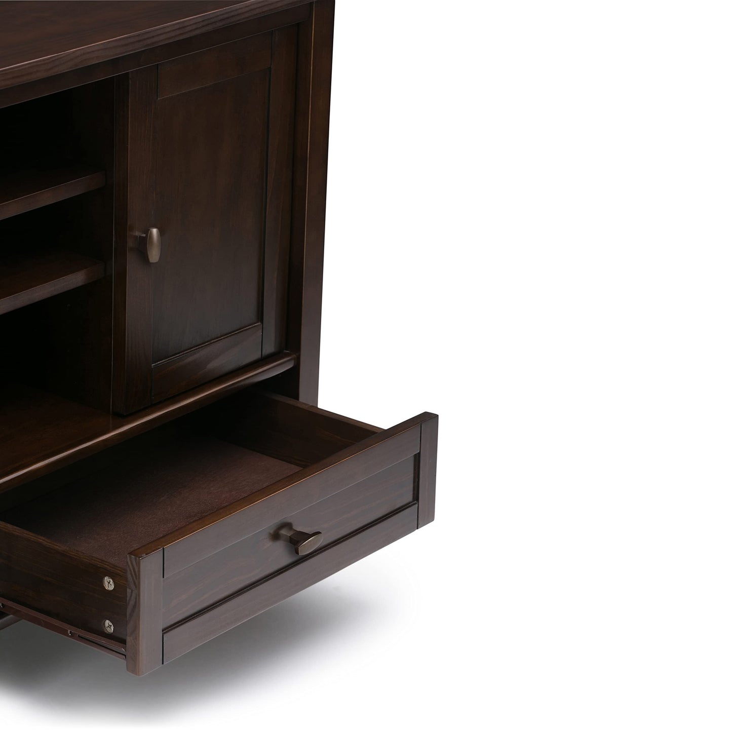 SIMPLIHOME Warm Shaker TV Stand - 47 inch Wide Solid Wood Media Console in Tobacco Brown, Transitional Entertainment Center for TVs up to 50 Inches with 2 Cabinets, 2 Drawers, and Cord Management