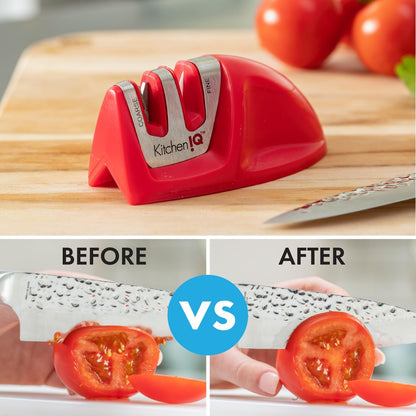 50883 Edge Grip 2-Stage Knife Sharpener - Red, Coarse & Fine Sharpeners, Compact, Non-Slip Base