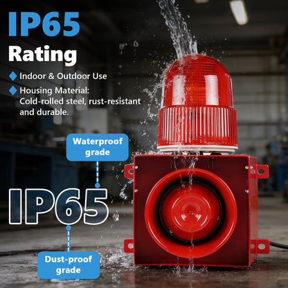 Saladulce Heavy-Duty 120dB Industrial Siren Alarm | IP65 Outdoor Alarm with Powerful Strobe Light for Machinery, Intruder, Business, Warehouse (110V AC)