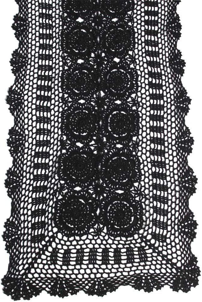 KEPSWET Cotton Handmade Crochet Lace Table Runner - Black Rectangle Coffee Table Dresser Decor (14x48 inch)