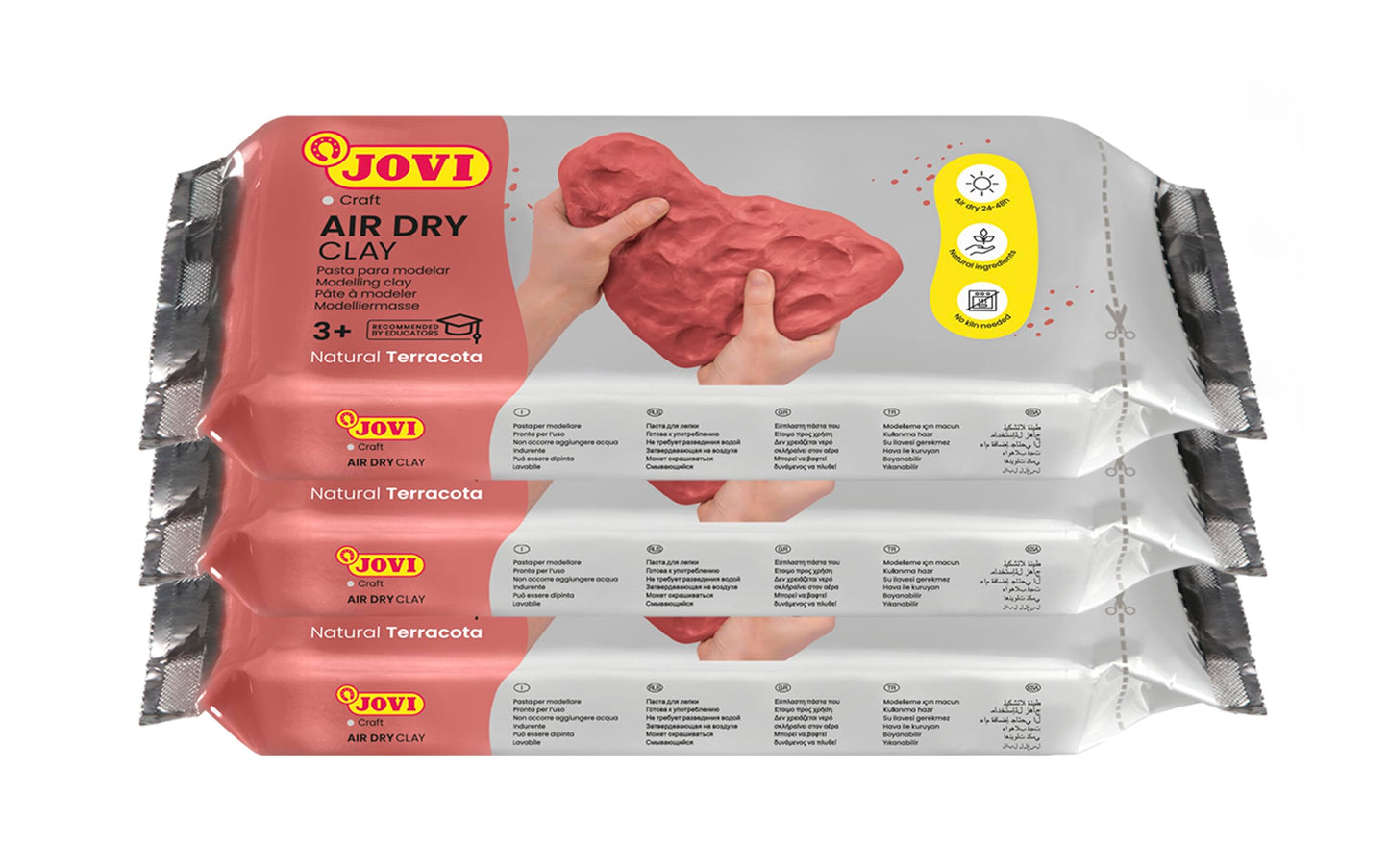 Jovi - Air Dry Clay, Set of 3 Units, 1.1lb Each, Total of 3.3 lb, No Oven Needed, Terracotta Color, Pottery Clay for Arts and Crafts Projects