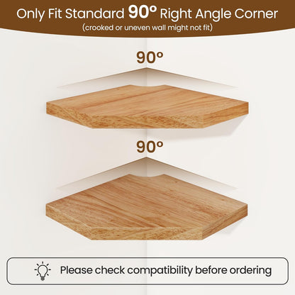 7in 1 Pack) Fun Memories Corner Shelf Wall Mount, Solid Oak Wood Floating Corner Shelves with Cable Hole, Rustic Design