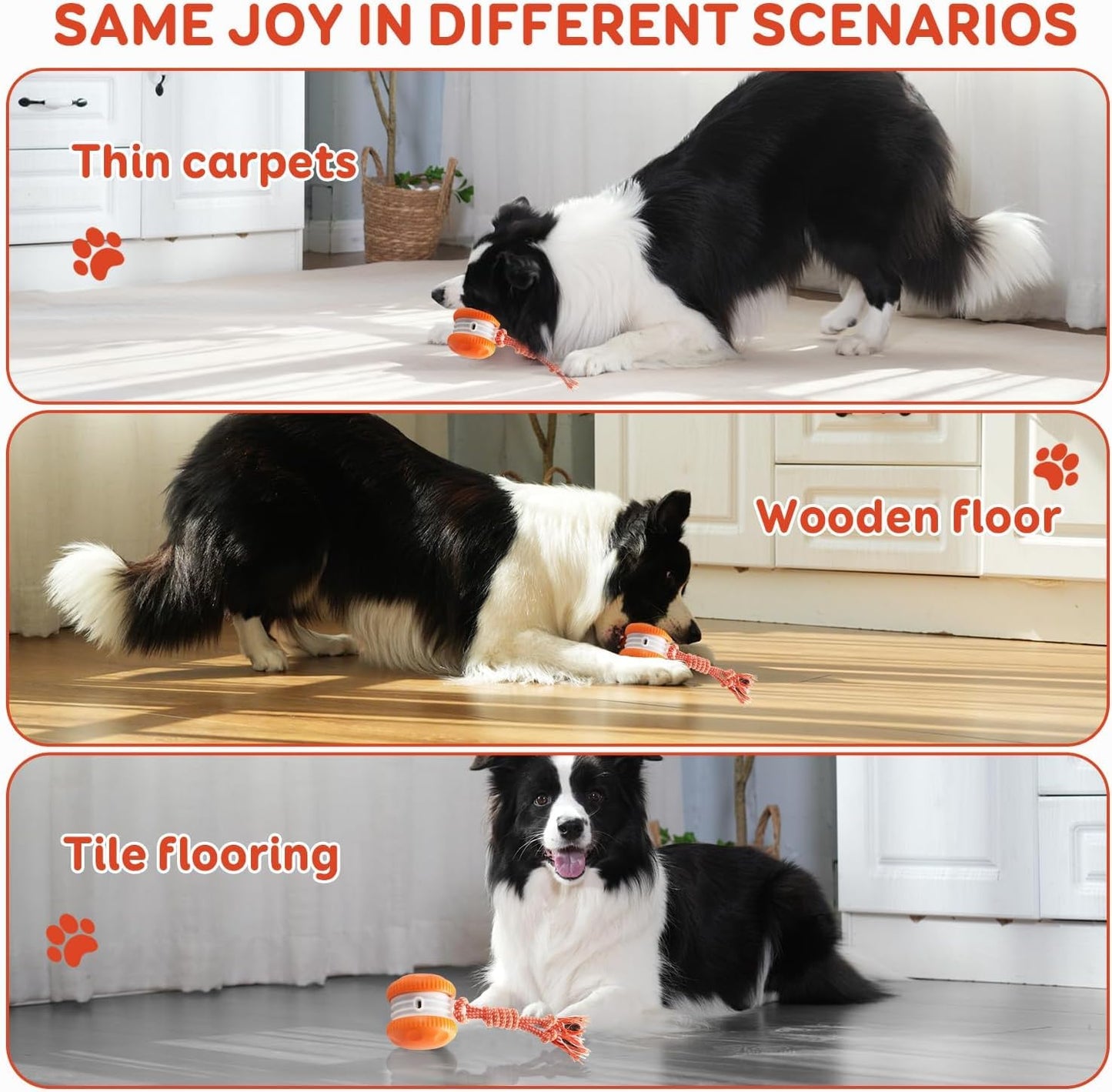 QGI Interactive Dog Toys, Random Path Electric Automatic Moving and Rolling Dogs Toy with Rope for Small Medium Large Dogs, Motion-Activated Dog Stimulation Toy for Boredom Relief (Orange)