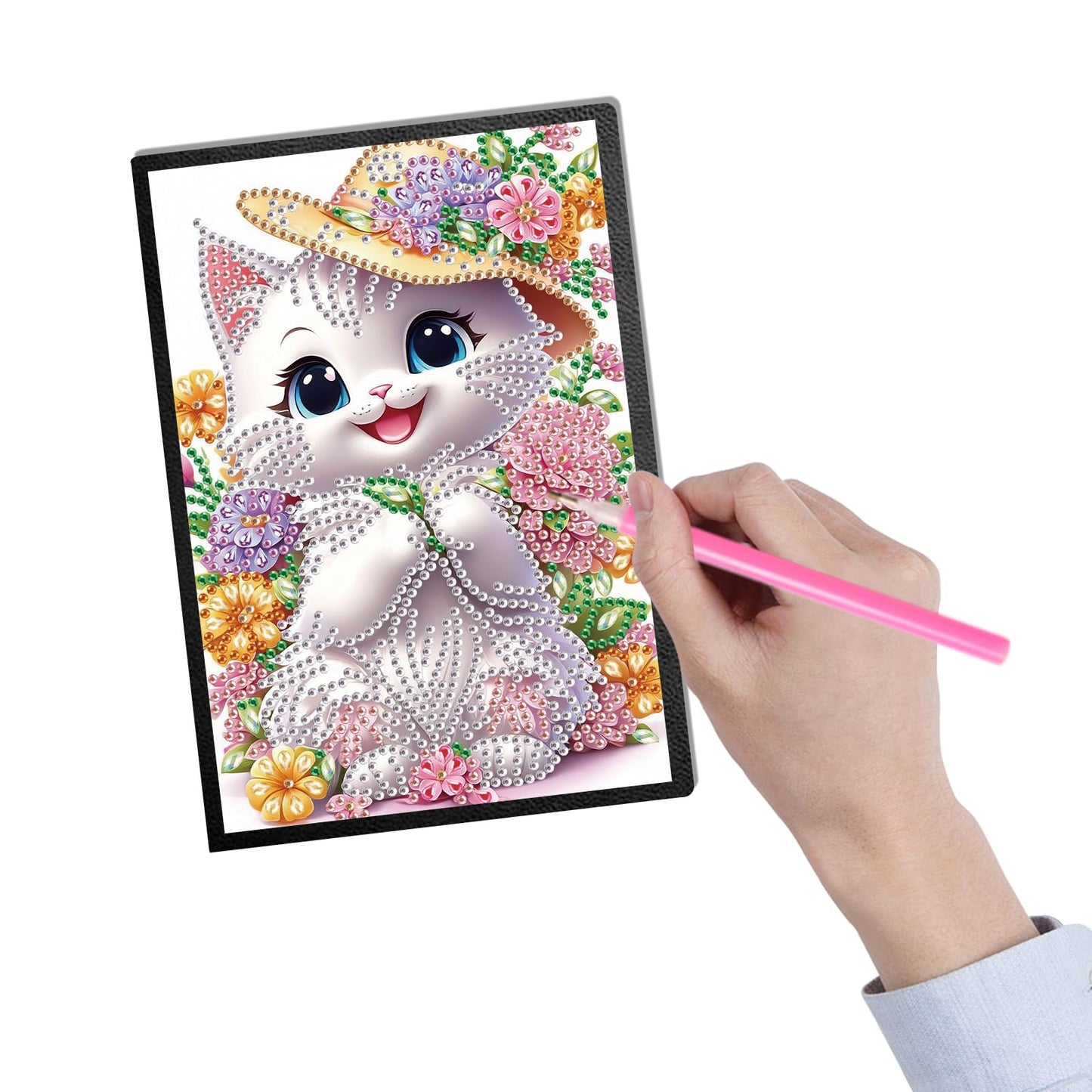 SHEGZHUC Diamond Painting Notebook Journal A5 Blank 14.5x21cm/5.7×8.26in Diamond Painting Composition Journaling Notebooks Notepad Sketchbook Diary Special Drills Girls Gifts || Cat Animal Flowers