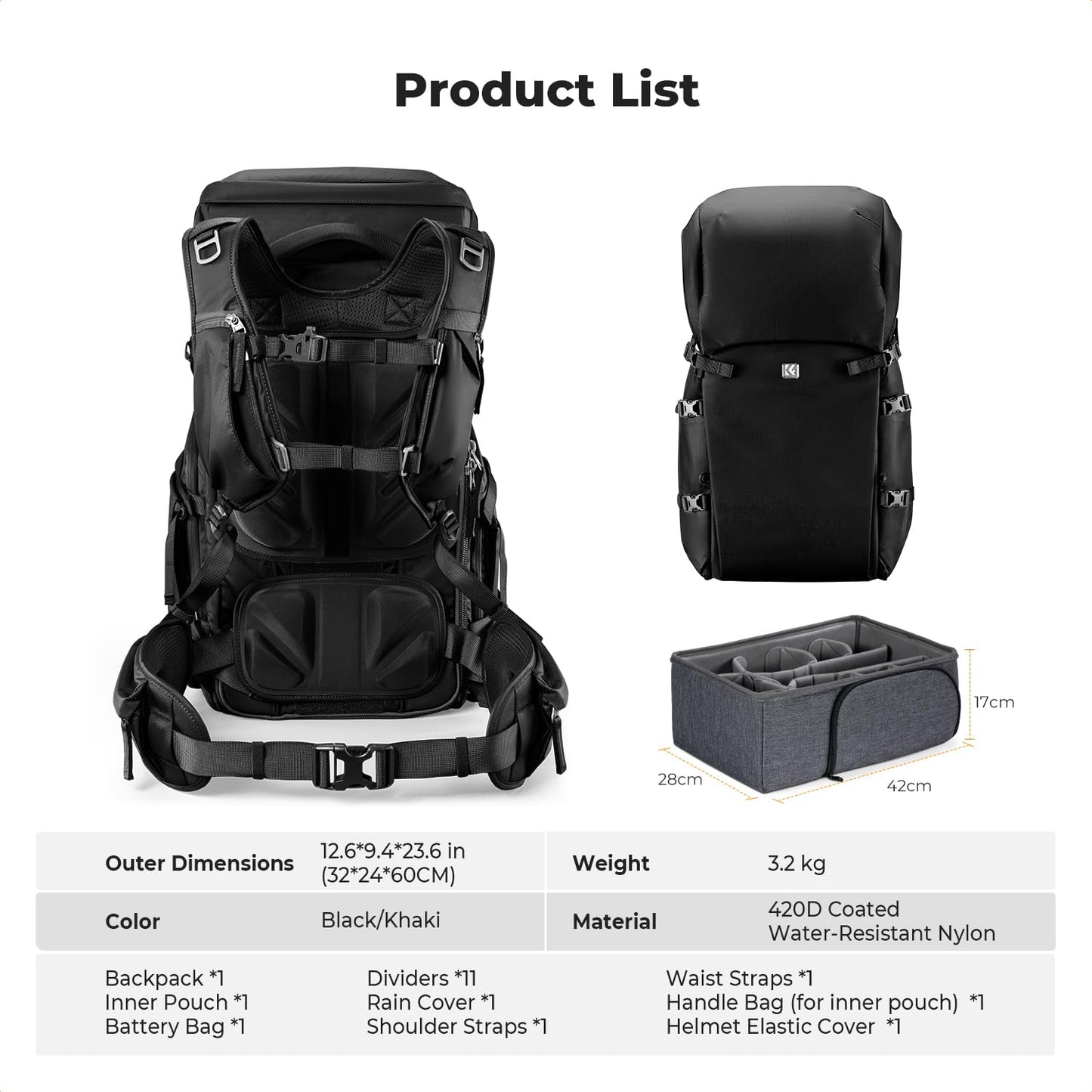 K&F CONCEPT Camera Backpack, 40L Large Capacity Camera Bag, Waterproof DSLR Camera Back Pack, Extra Large Photography Bag Backpack